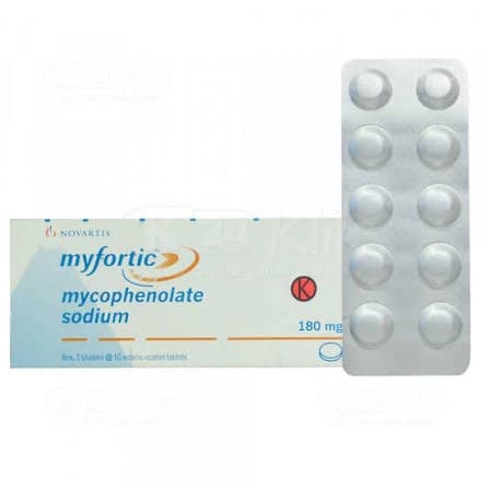 MYFORTIC 180 MG BOX 50 TABLET โ 1 box isi 5 blister x 10 tablet salut enterik (50 tablet)