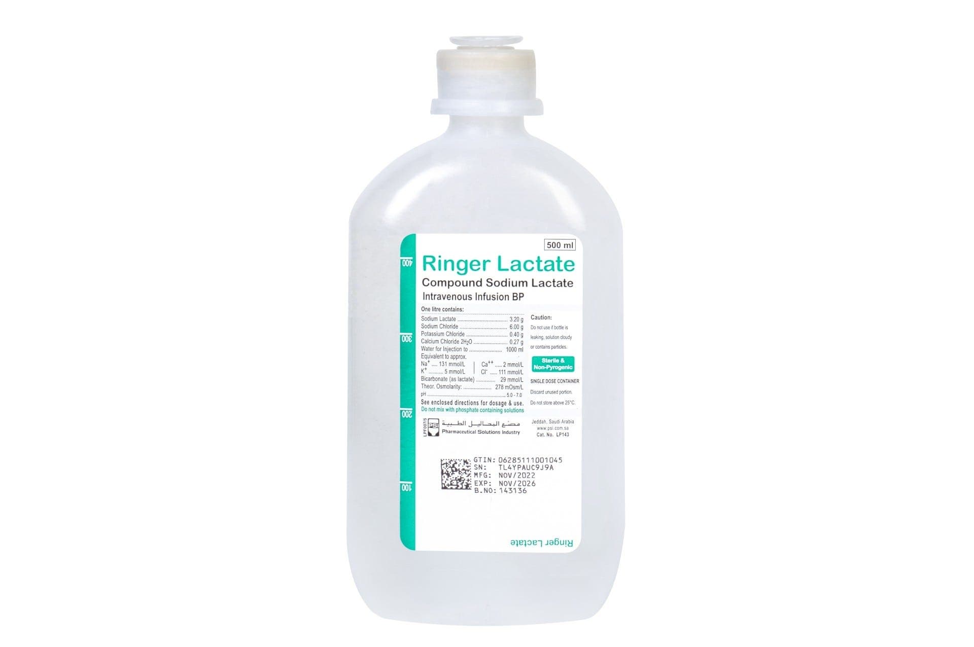 RINGER LACTATE 500 ML EMJEBE โ 1 botol infus 500 mL